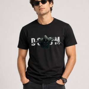 Men's Regular fit Black Doom Graphic Printed T-Shirt