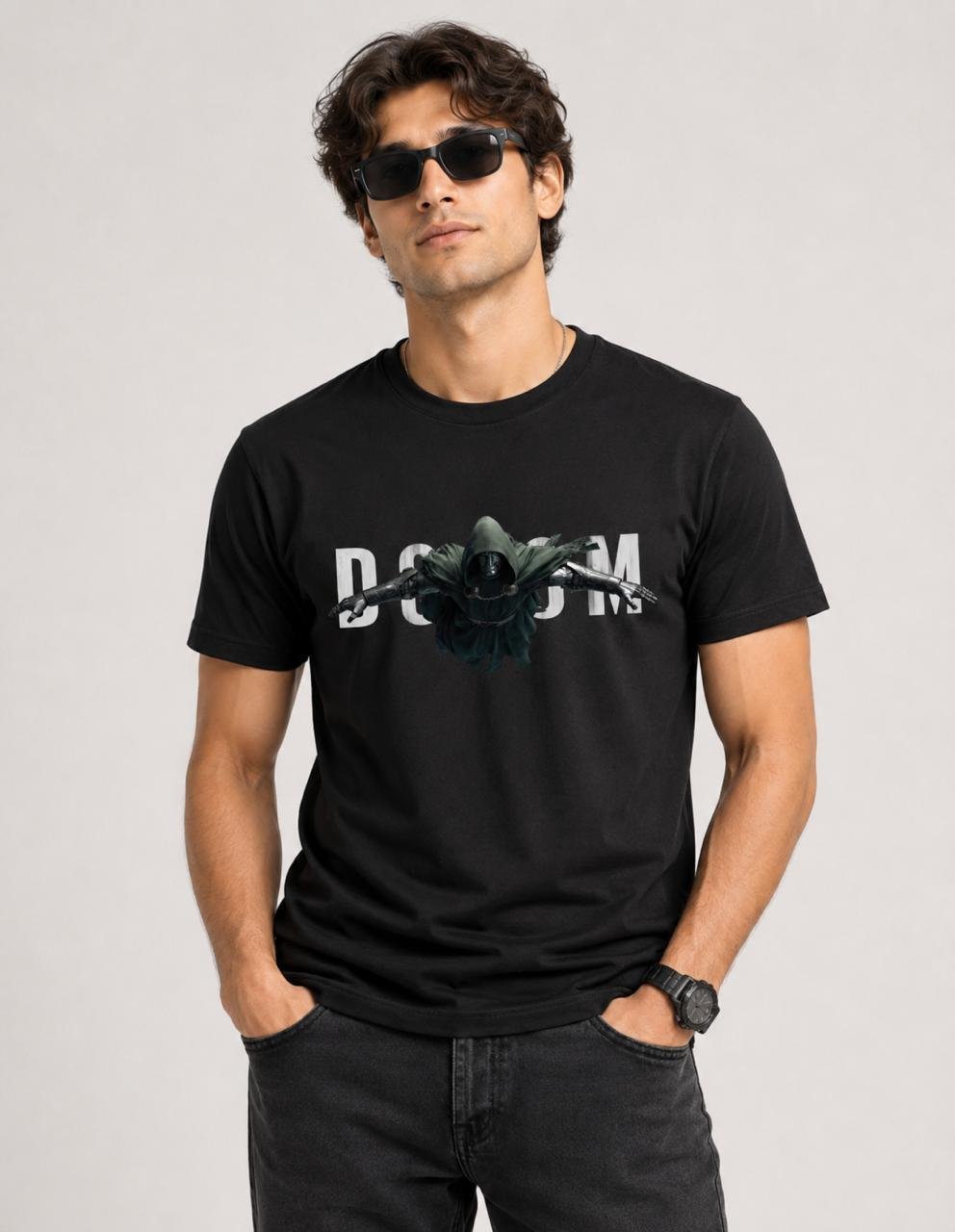 Men's Regular fit Black Doom Graphic Printed T-Shirt