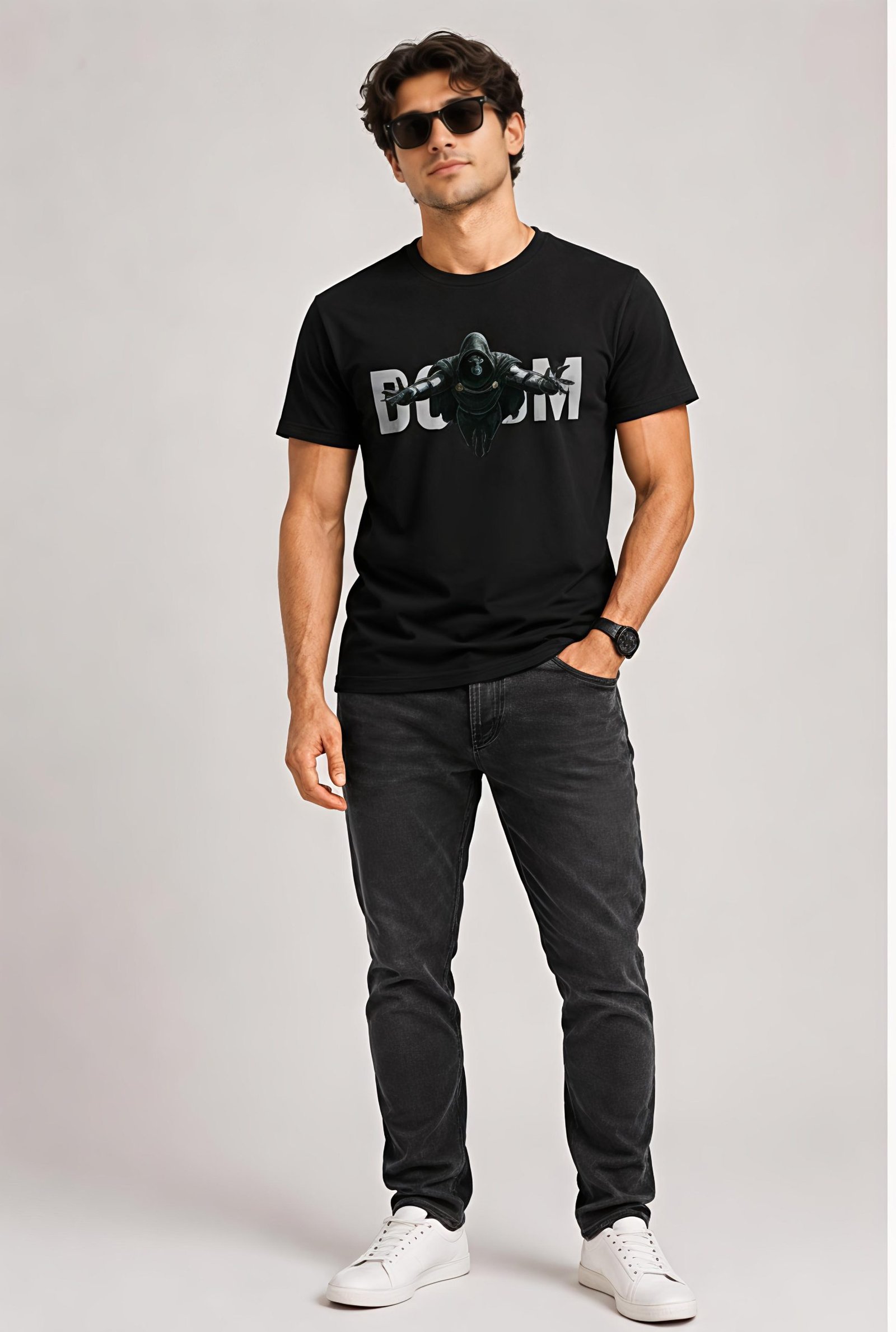Men's Regular fit Black Doom Graphic Printed T-Shirt