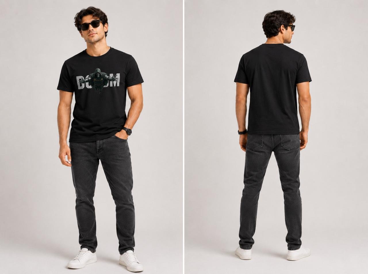 Men's Regular fit Black Doom Graphic Printed T-Shirt