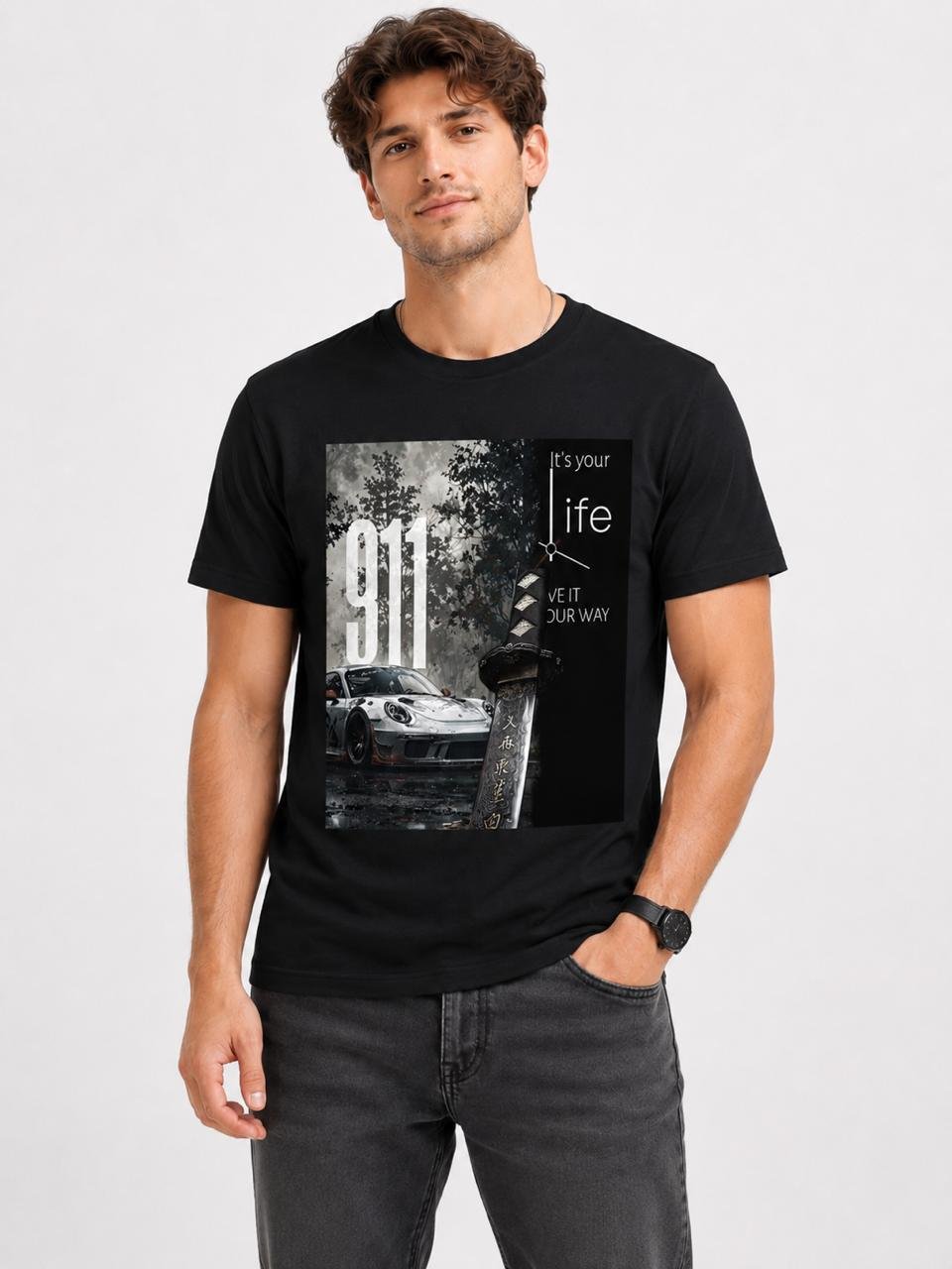 Men's Regular fit Black ITS YOUR LIFE Graphic Printed T-Shirt