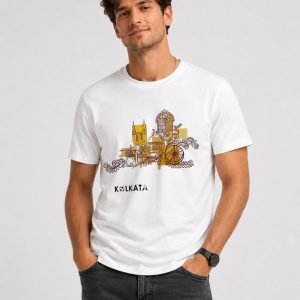 Men's Regular fit White Kolkata culture Graphic Printed T-Shirt