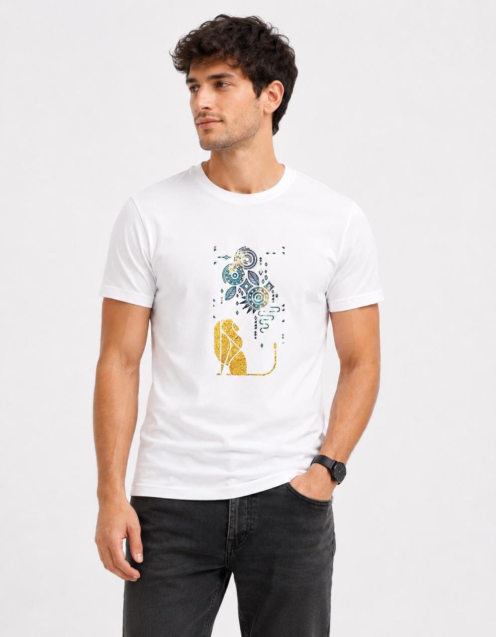 Men's Regular fit White Lion's Unique Graphic Printed T-Shirt