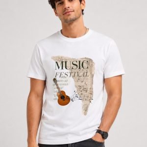 Men's Regular fit White Music Algorithm Graphic Printed T-Shirt