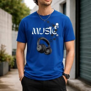 Men's Regular fit Blue Music Vibes Graphic Printed T-Shirt