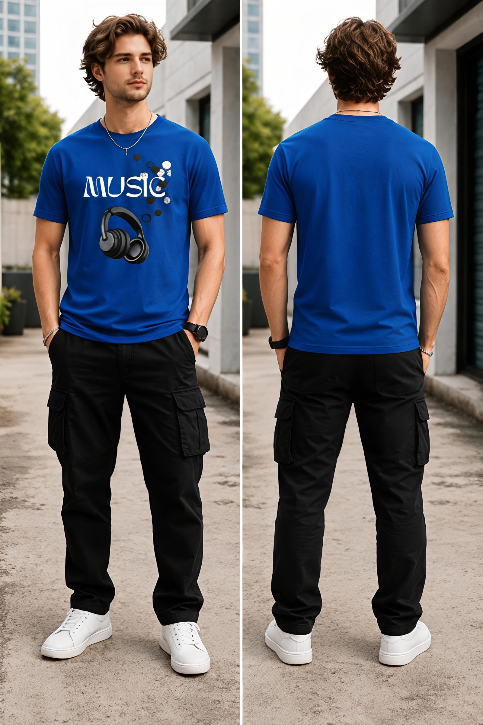 Men's Regular fit Blue Music Vibes Graphic Printed T-Shirt