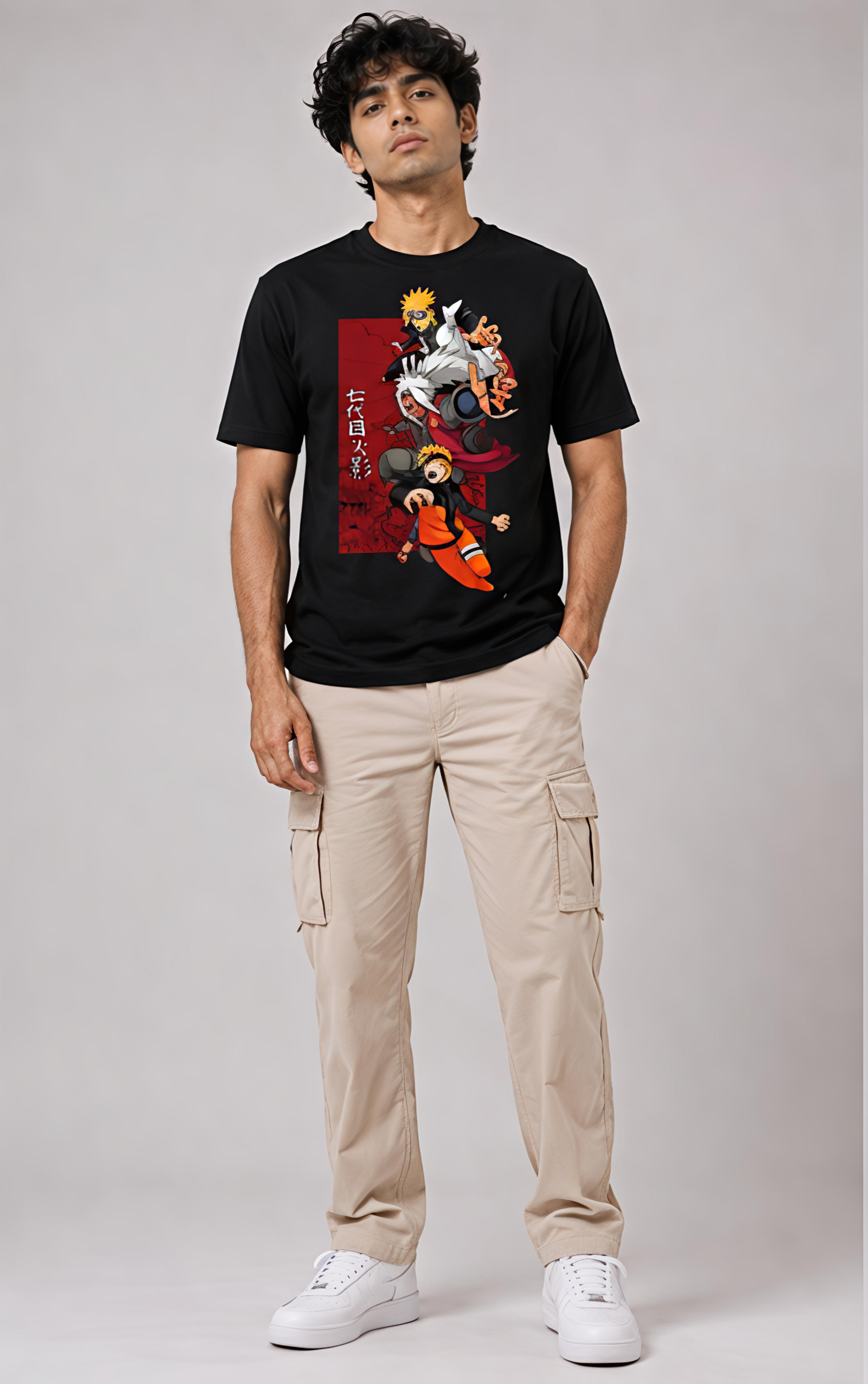 Men's Regular fit Black Naruto Graphic Printed T-Shirt