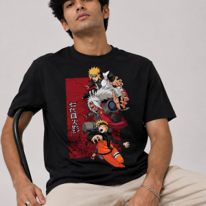 Men's Regular fit Black Naruto Graphic Printed T-Shirt