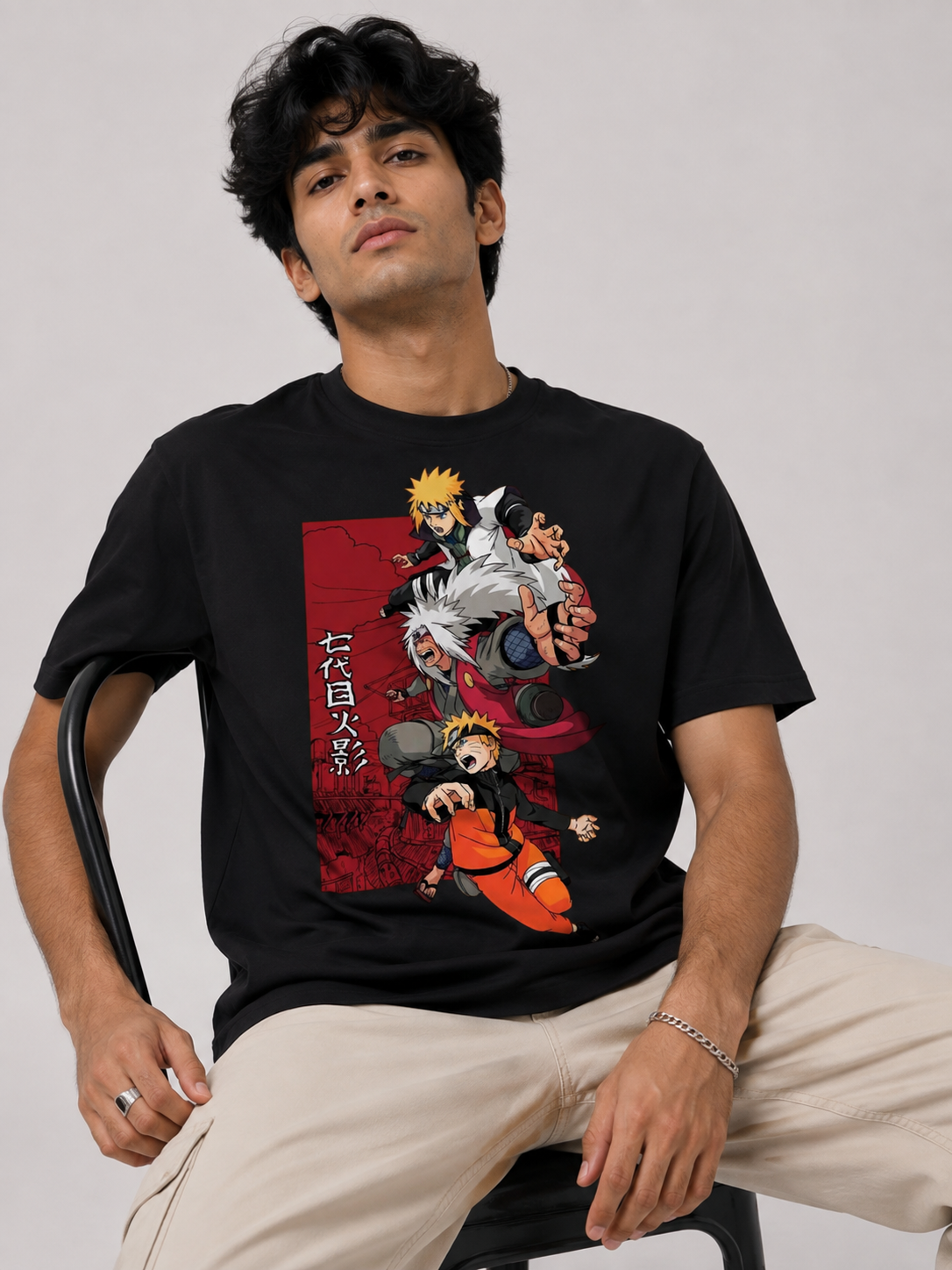 Men's Regular fit Black Naruto Graphic Printed T-Shirt