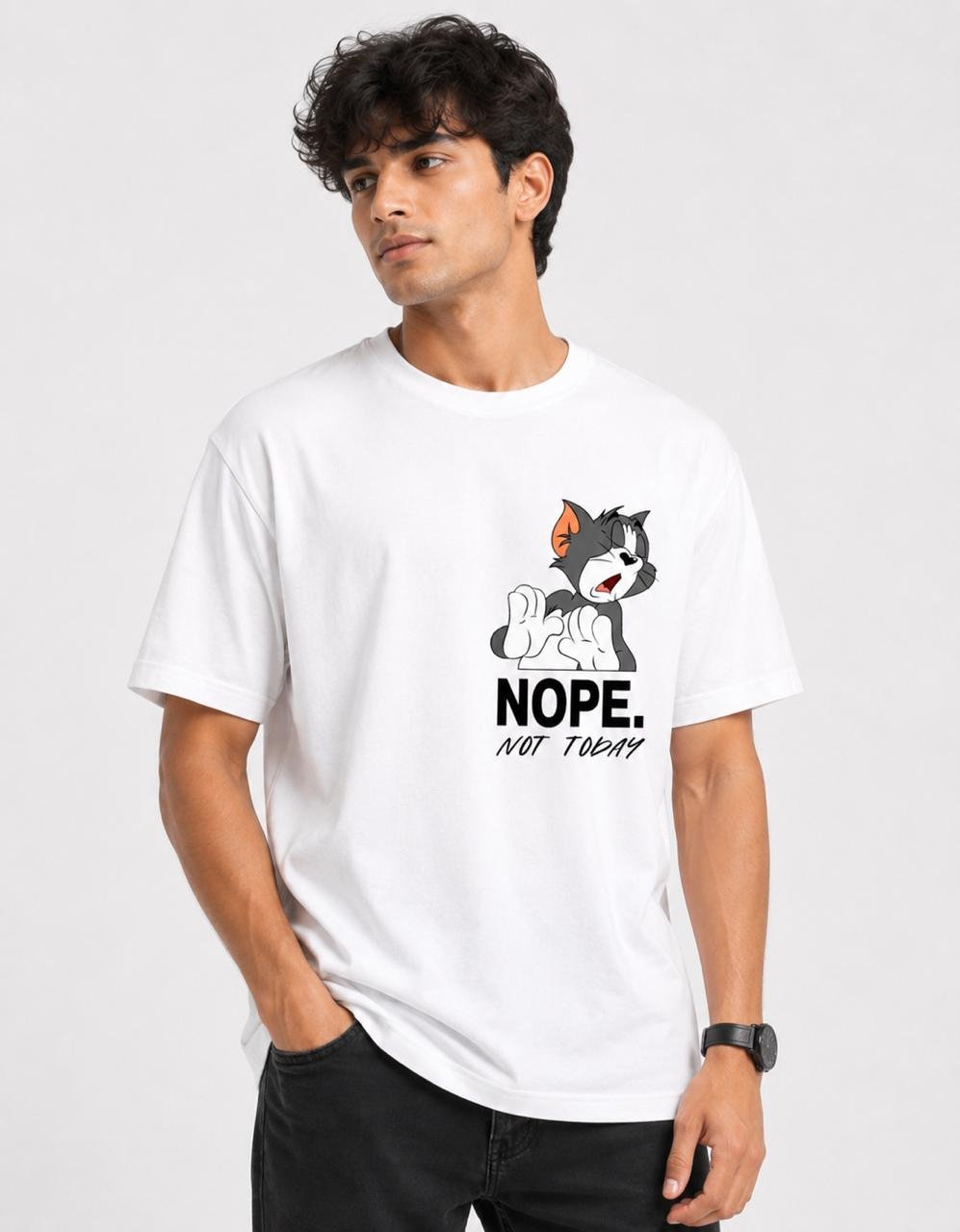 Men's Regular fit White Tom Graphic Printed T-Shirt