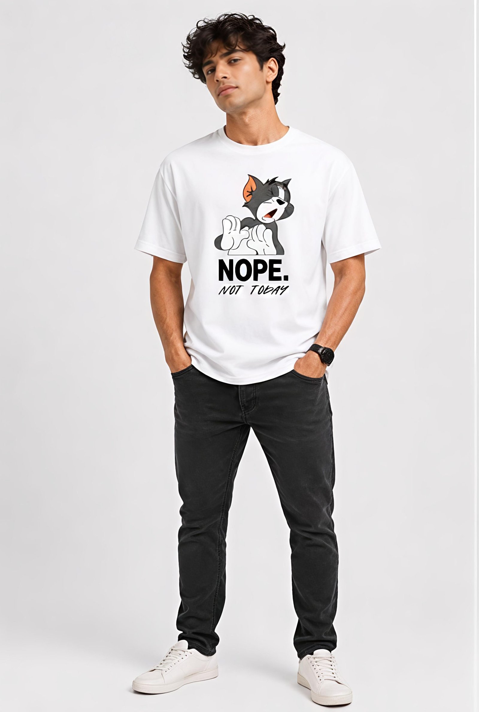 Men's Regular fit White Tom Graphic Printed T-Shirt