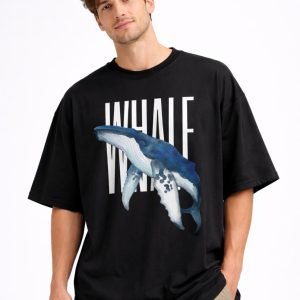 Men's Regular fit  Black Blue Whale Graphic Printed T-Shirt