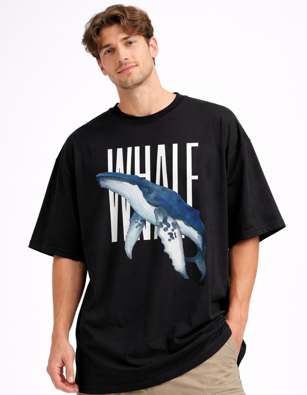 Men's Regular fit Black Blue Whale Graphic Printed T-Shirt