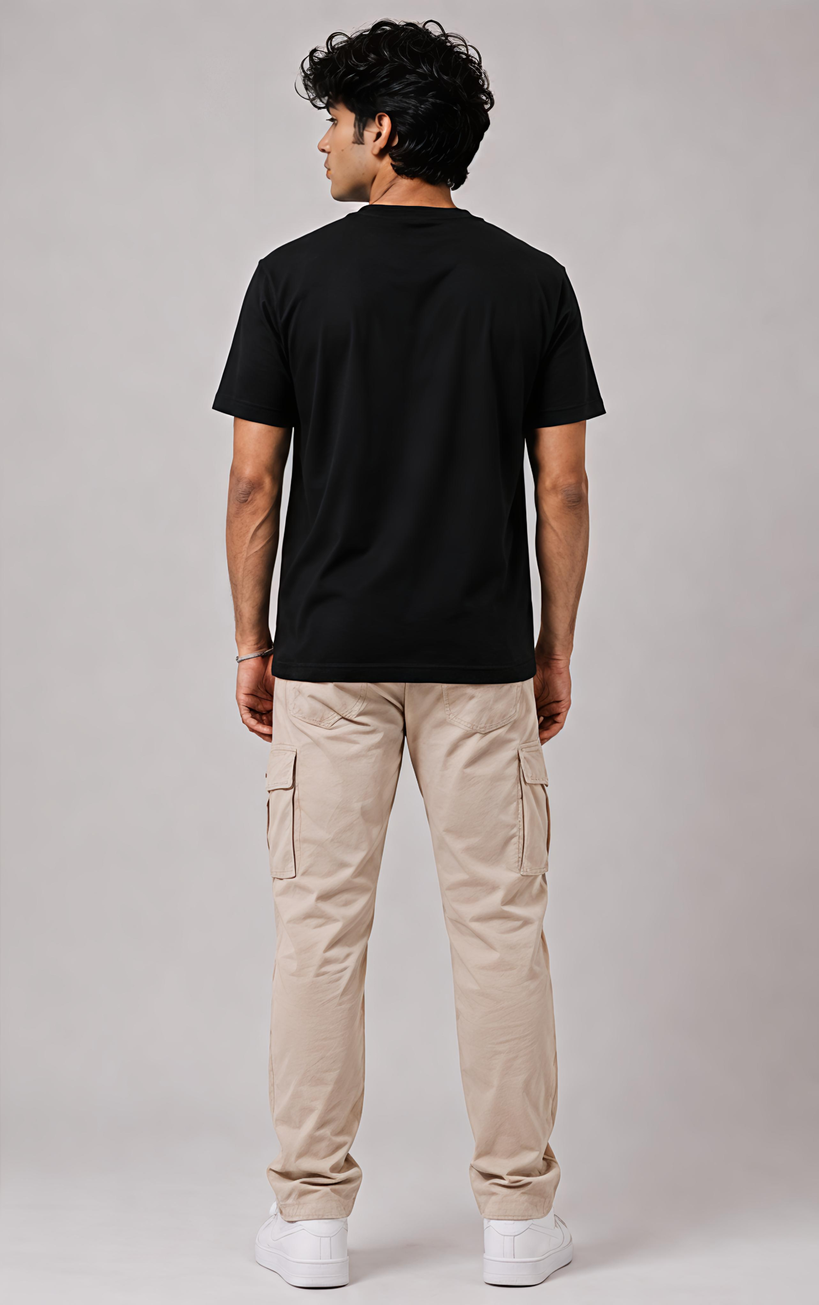 Men's Regular fit Black Graphic Printed T-Shirt