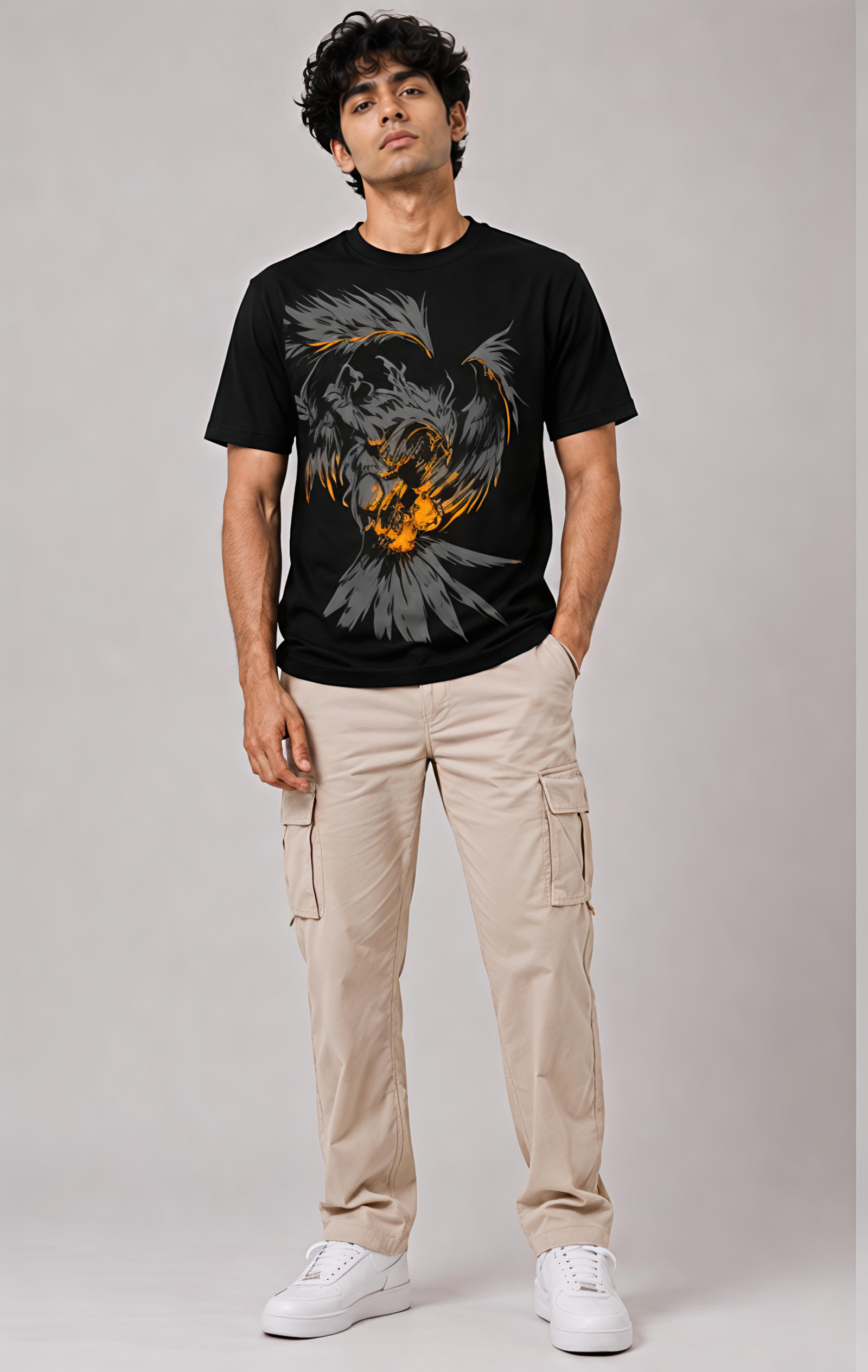Men's Regular fit Black Graphic Printed T-Shirt