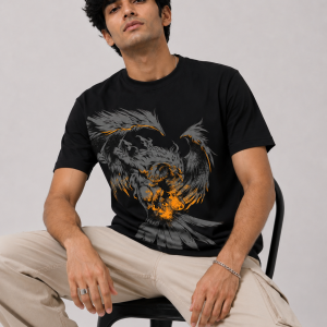 Men's Regular fit Black Graphic Printed T-Shirt
