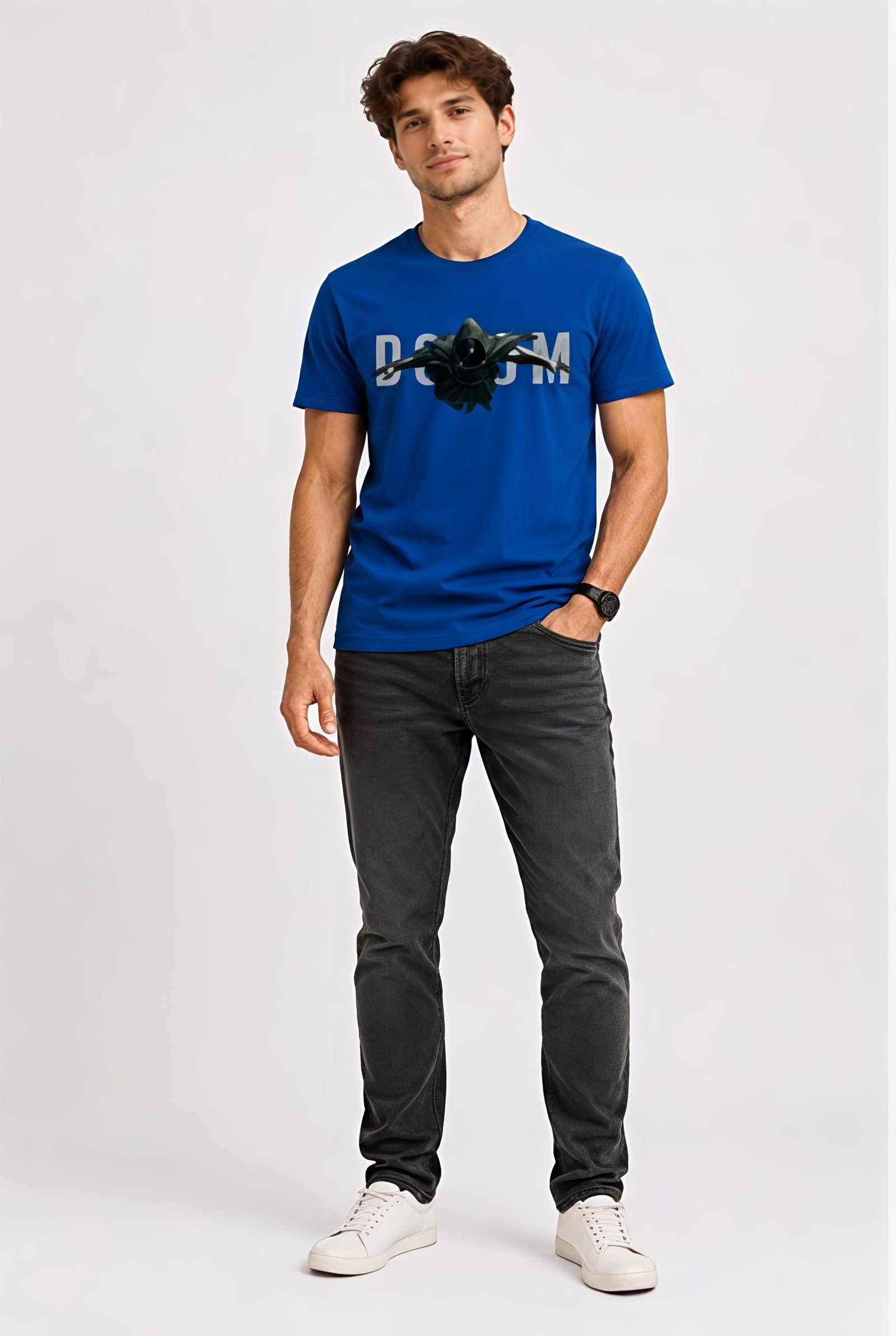 Men's Regular fit Blue Doom Graphic Printed T-Shirt
